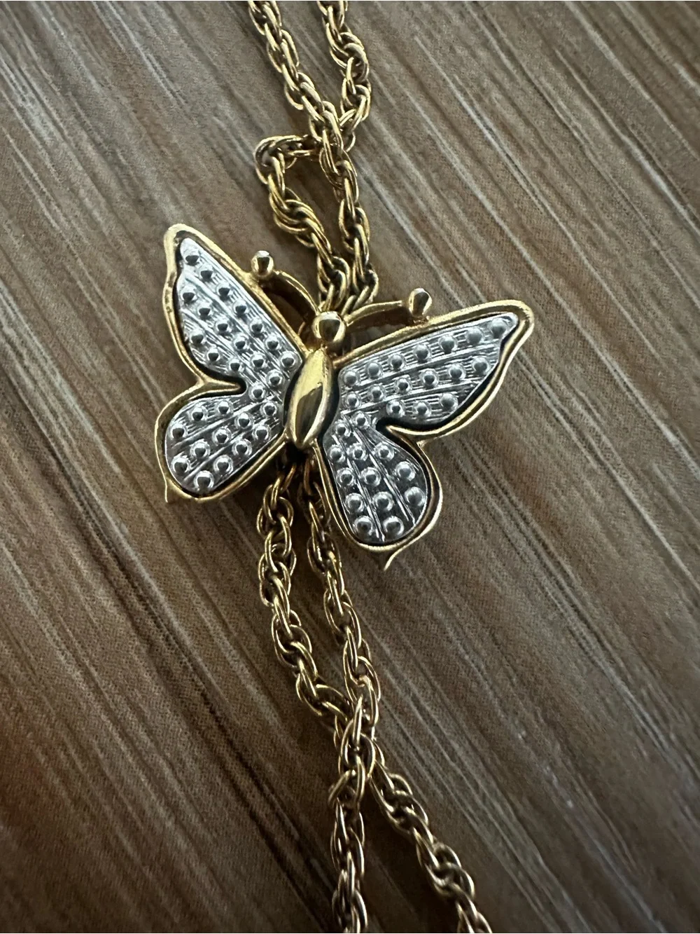 Avon Two Tone Butterfly Necklace Signed